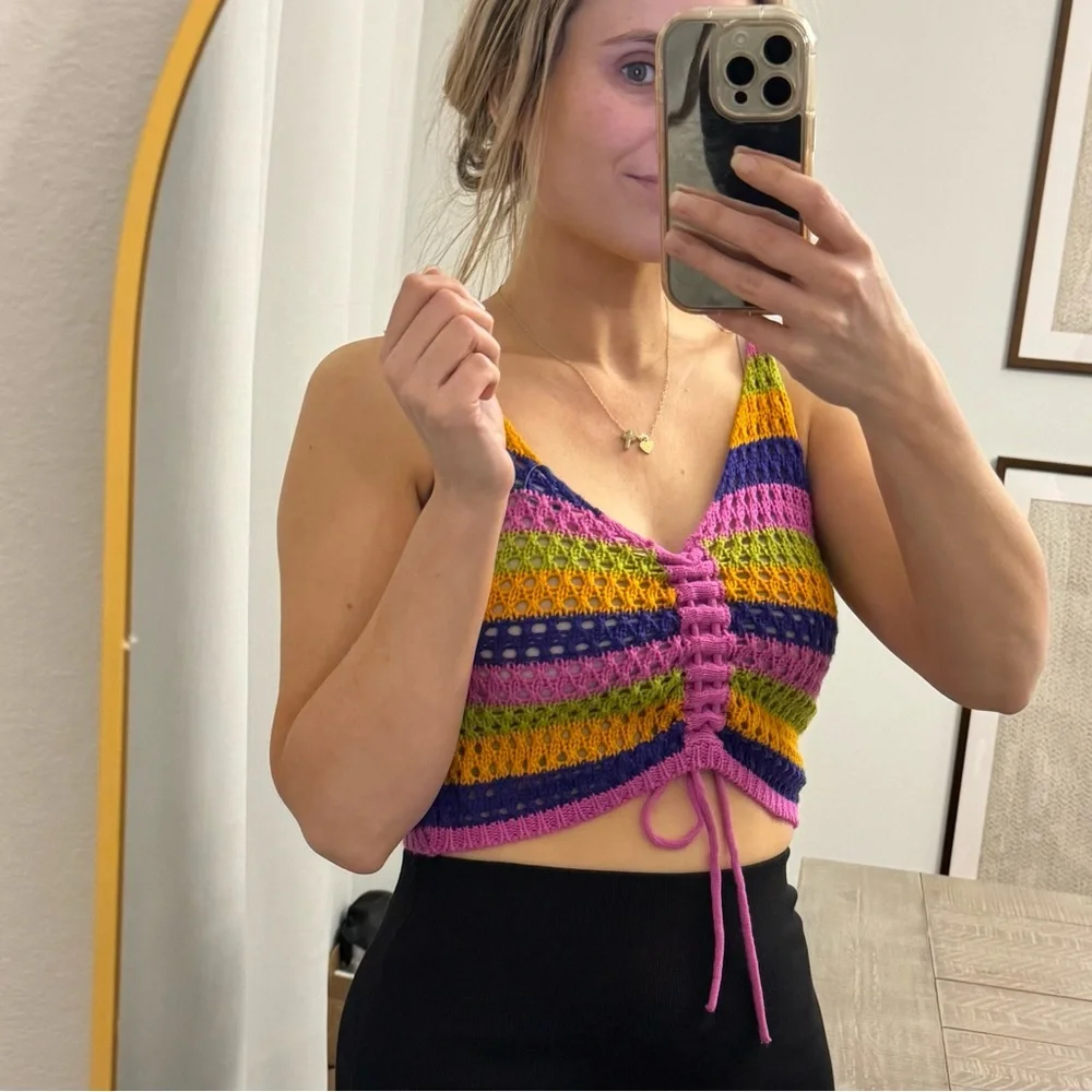 Colorful Striped Crochet Crop Top - Picture 13 of 14